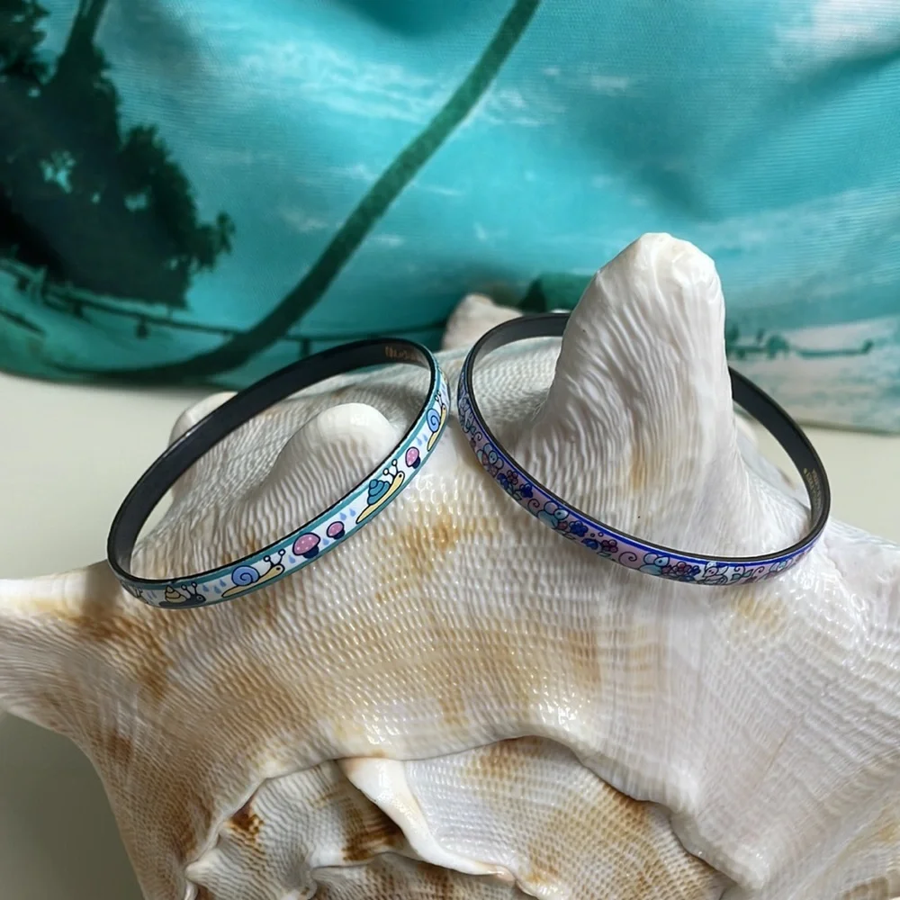 Michaela Frey Vintage Enamel Bangle Snail & Mouse Children’s Bangle Bracelets